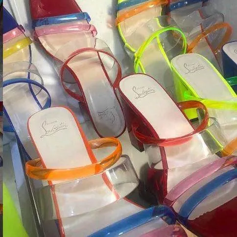 Chicvane Transparent Straps Slides Shoes Chunky Heel Sandals