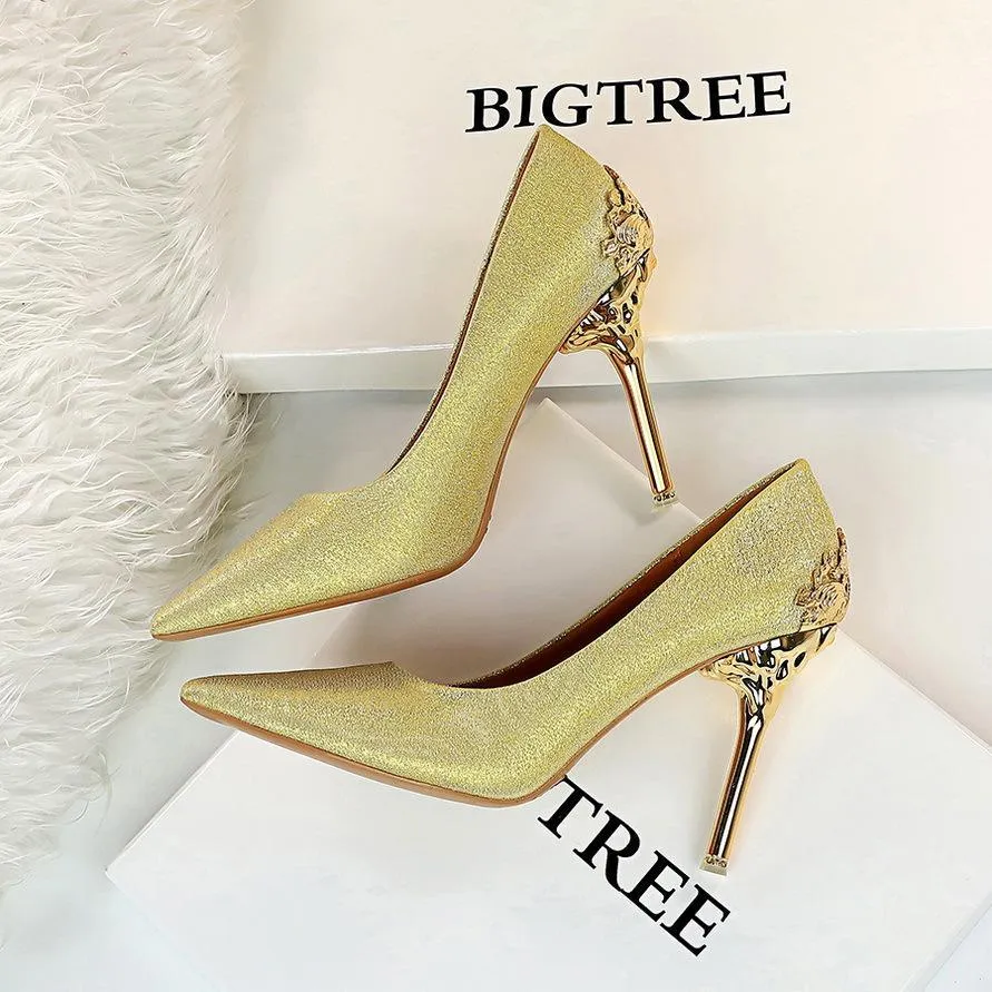 Chicvane Womens Suede Metal Stiletto Heels Pointed Toe Party Bridal Pumps
