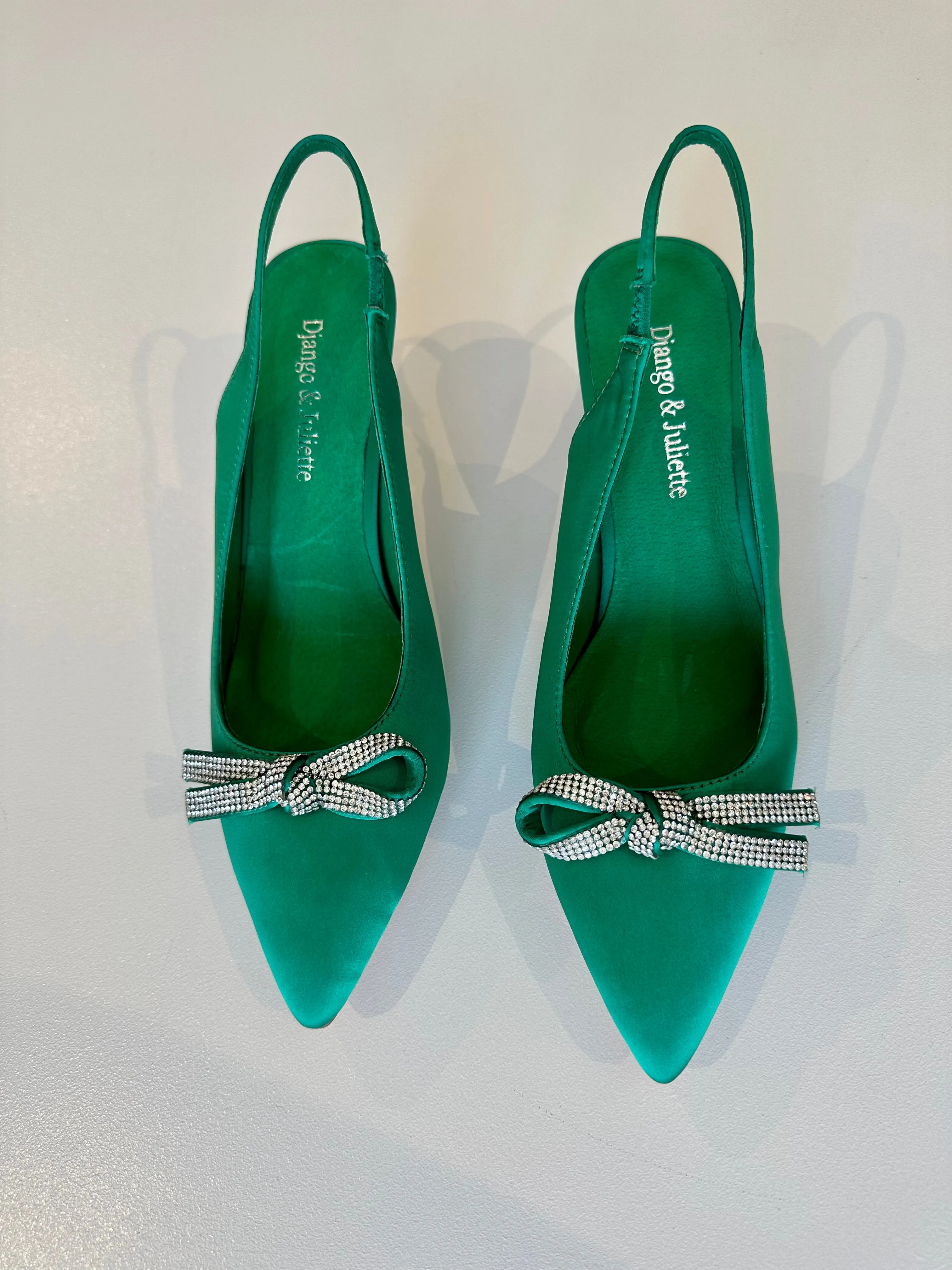 DJANGO & JULLIETTE Evitta Kitten Heel EMERALD SATIN