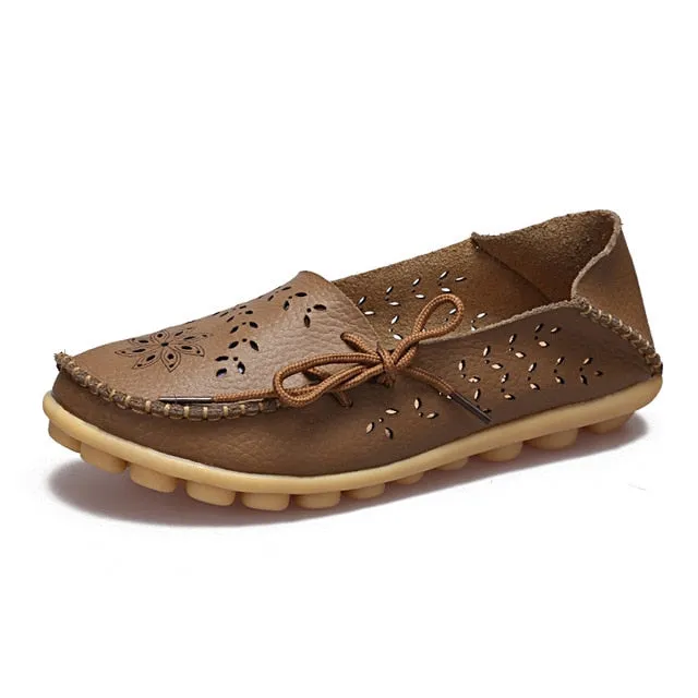 plardin Plus Size 2019 Ballet Cut Out Women Genuine Leather Shoes Woman Flat Flexible Round Toe Nurse Casual Fashion Loafer
