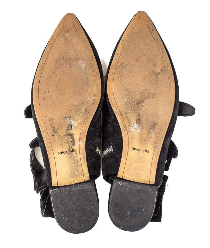 "Elodie" Buckle-Strap Pointed-Toe Flats