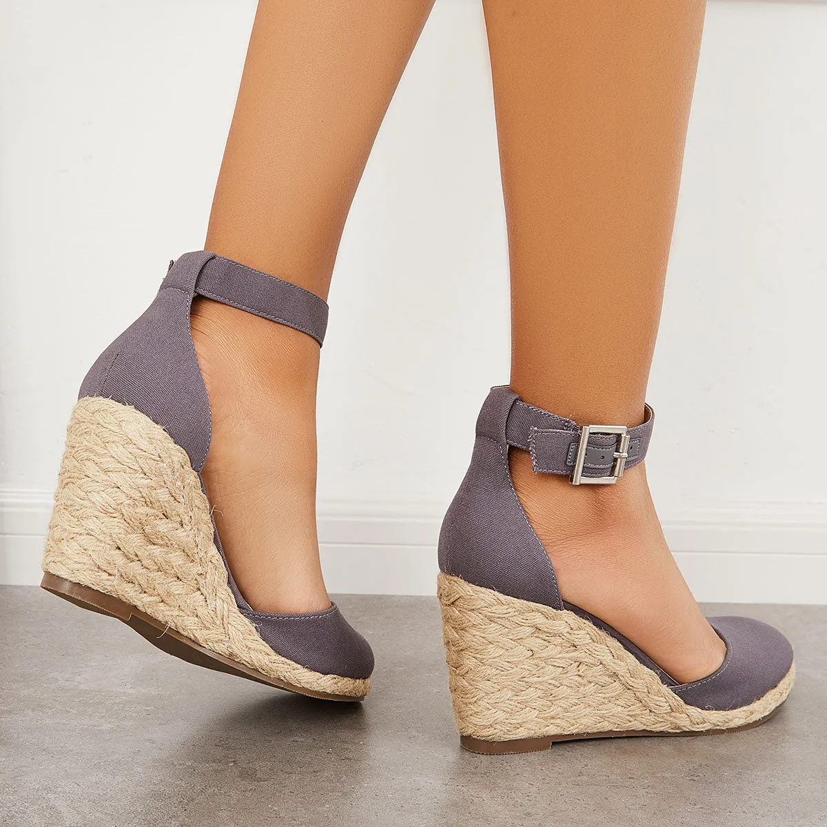 Sohiwoo woman formal Platform Espadrille Wedge Sandals Ankle Strap Buckle Pumps