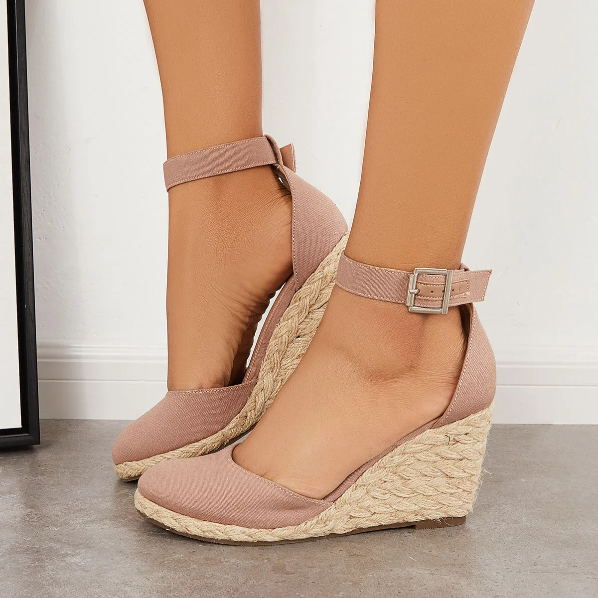 Sohiwoo woman formal Platform Espadrille Wedge Sandals Ankle Strap Buckle Pumps