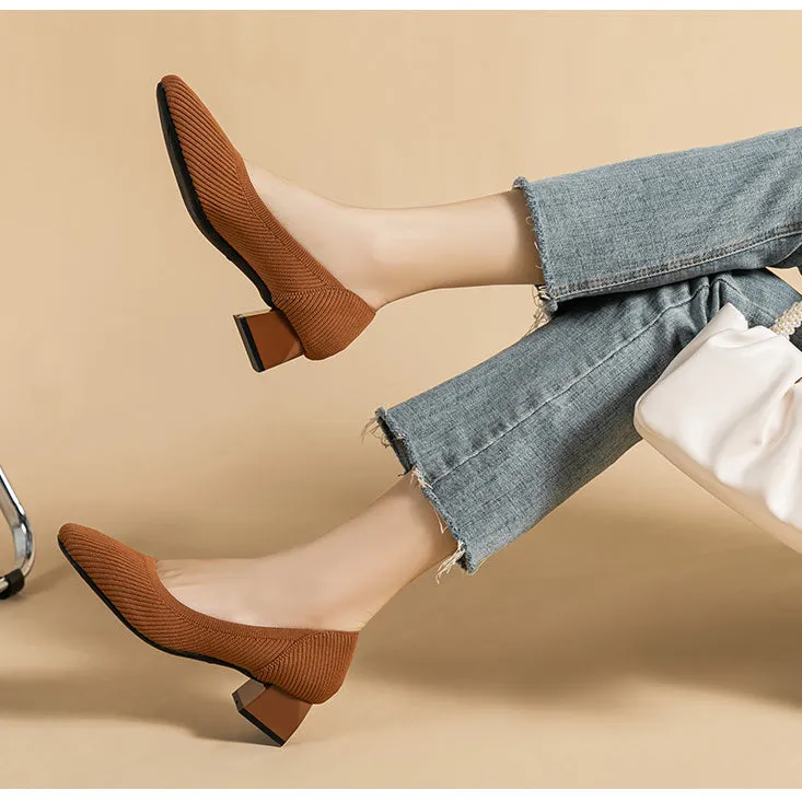 Square Head Thick Heel Single Shoes Medium Heel Shoes Soft Commuter Shoes Urban Shoes