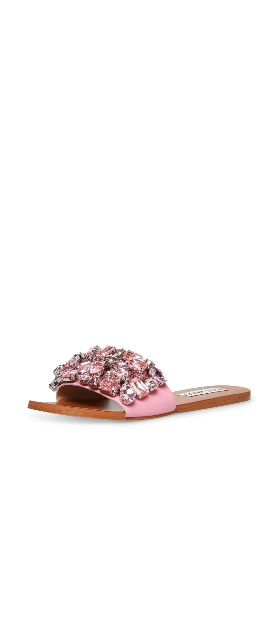 Steve Madden Brionna Slides Oversize Rhinestone Adorns Slip On Flat Sandals Pink