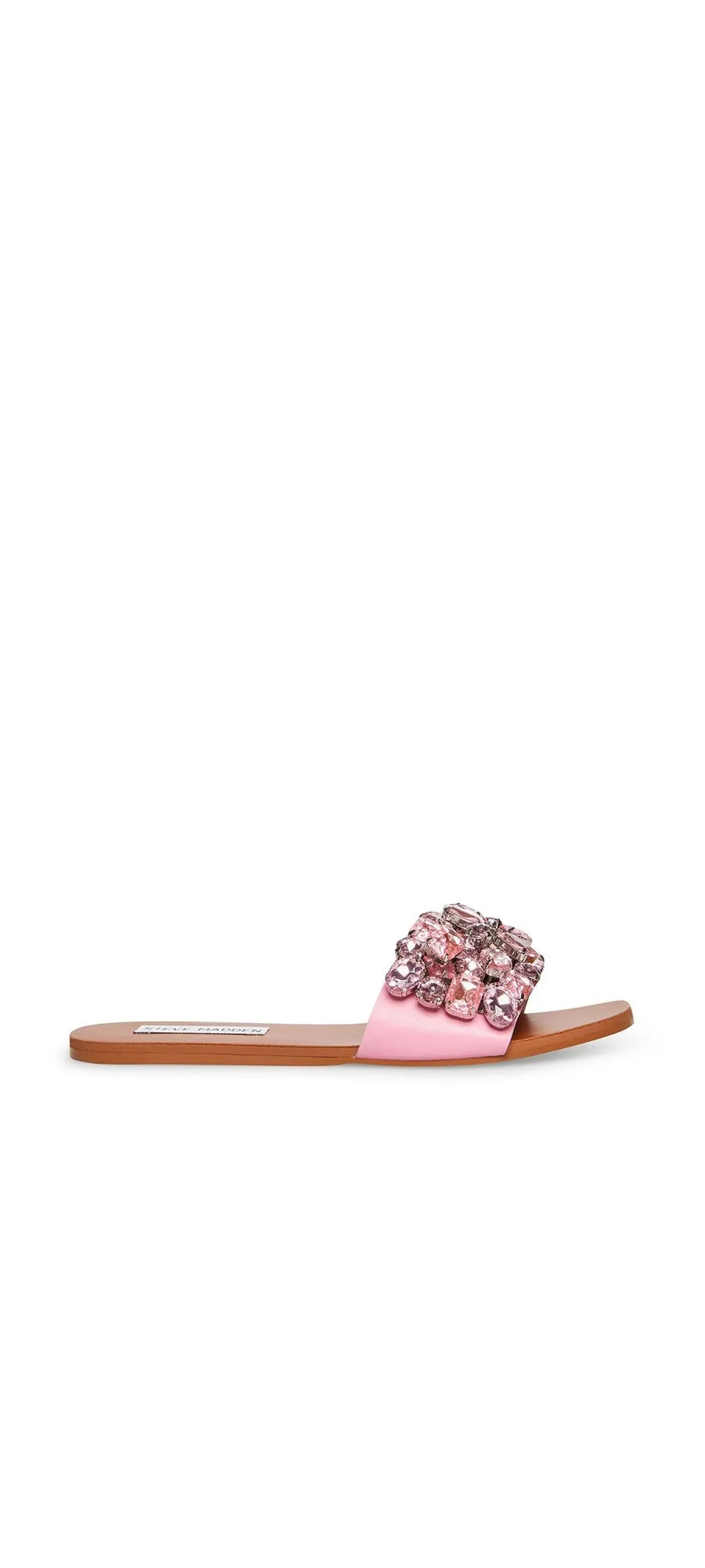 Steve Madden Brionna Slides Oversize Rhinestone Adorns Slip On Flat Sandals Pink